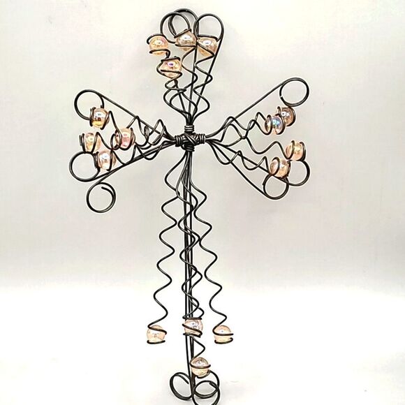 Wire Wrapped Beaded Cross Wall Art - Picture 4 of 4